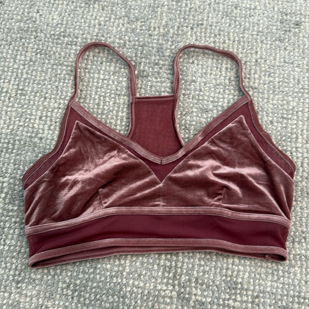 ALO Yoga Luxe Velvet Bra in Rosewood Pink Mesh Racerback Size Medium
